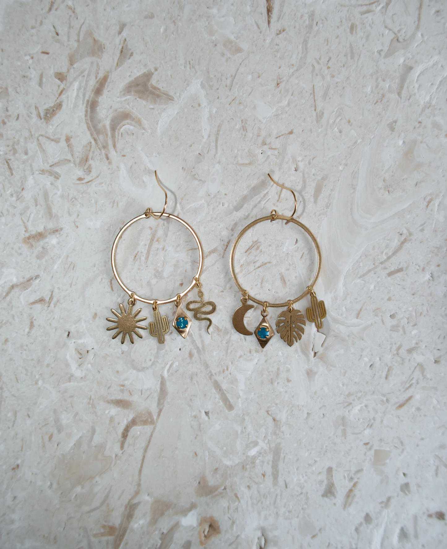 Blue Opal Charm Hoops